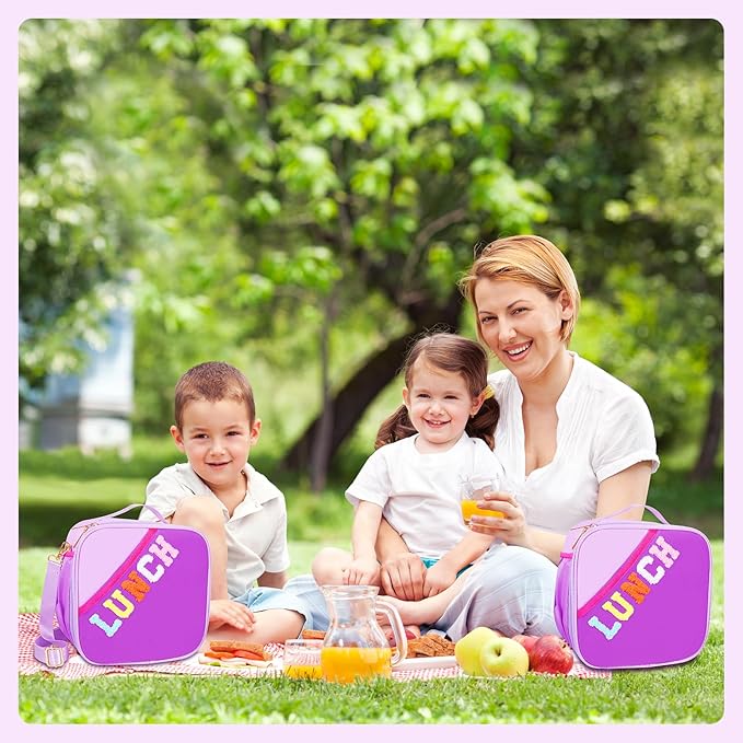 Lunch Bag Kids,Insulated Lunch Bag With Adjustable Shoulder Strap,Reusable Lunch Bag for Kids, Girls,Boys, lunch Bag Women,Preppy Lunch Box for School,Travel, Picnic (dark purple)