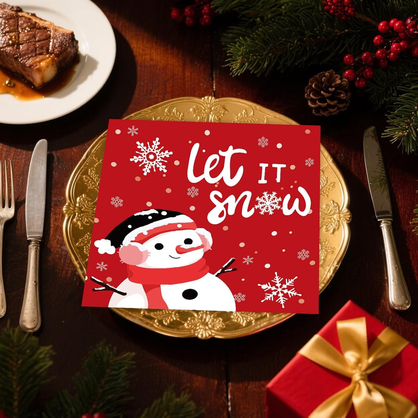 50PCS Christmas Snowman Paper Napkins - Let it Snow Luncheon Napkins Winter Disposable Dessert Dinner Hand Napkins for Christmas Winter Birthday Party Supplies