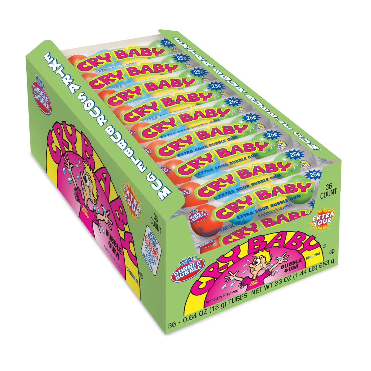 Dubble Bubble Cry Baby Extra Sour Bubblegum In Assorted Fruit Flavors  5 Gumballsper Sleeve (Pack Of 36)  36Count (Pack Of 12)
