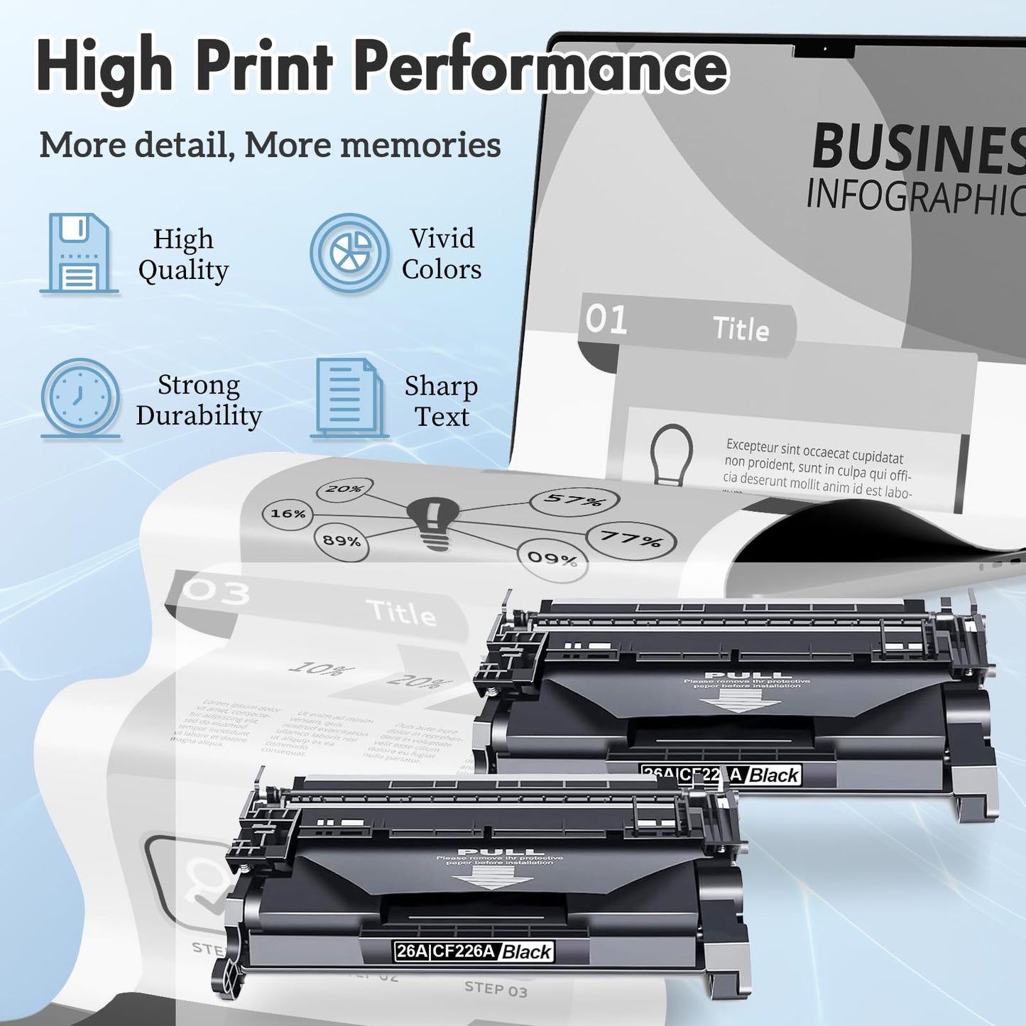 26A CF226A High Yield Toner Cartridge (Black, 2-Pack) Compatible 26A CF226A CF226X Black Toner Cartridges Replacement for Laser Pro M402d M402dw M402dne; Laser Pro MFP M426dw M426fdw M427dw Printer
