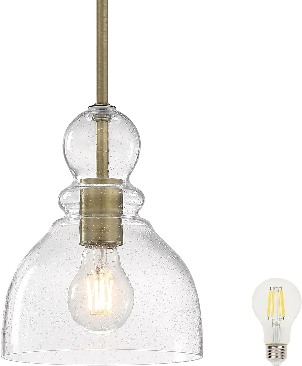 Westinghouse Lighting 6134500 Fiona Traditional One Light LED Indoor Mini Pendant, Antique Brass Finish, Clear Seeded Glass