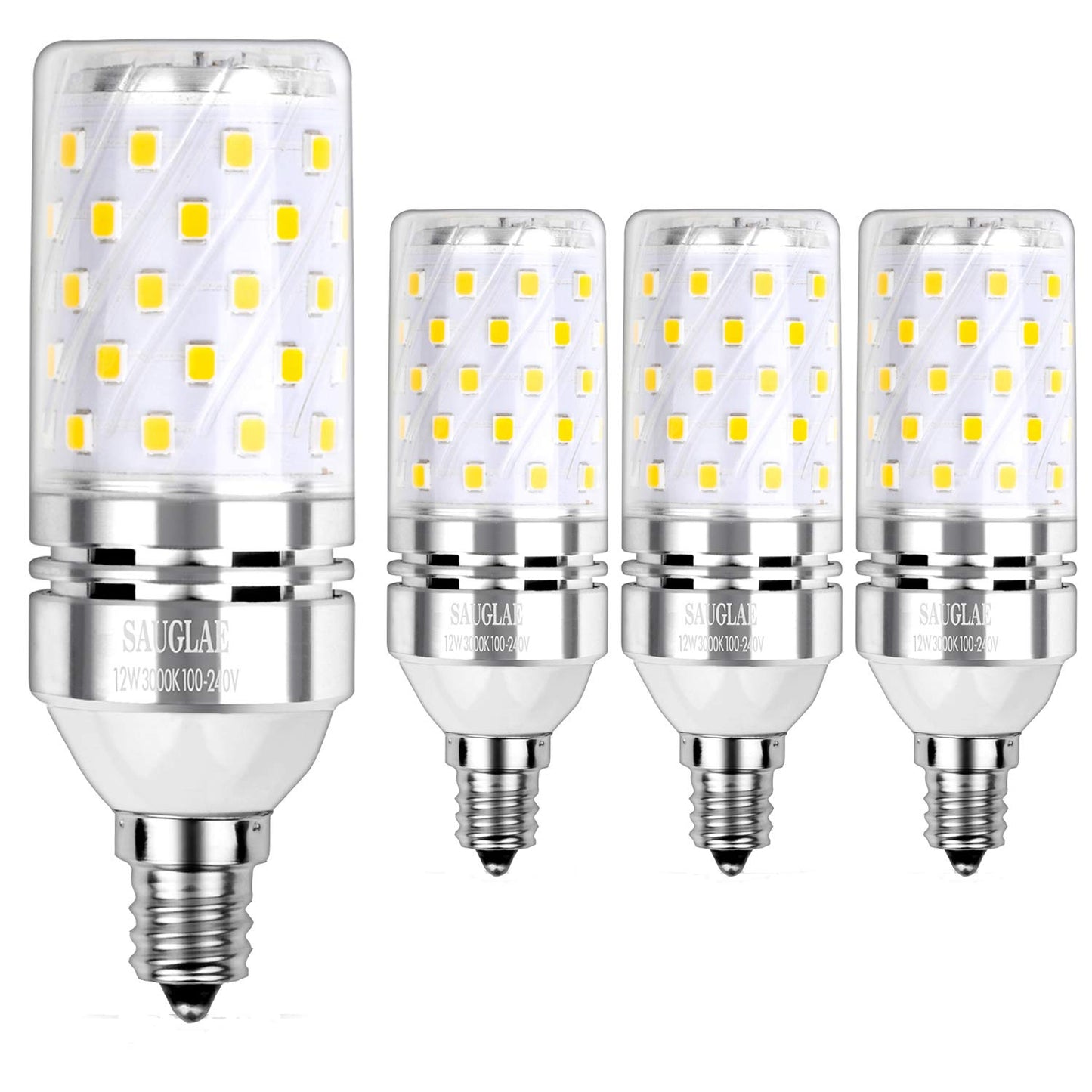 Sagel E12 LED Corn Bulbs 12W, 100W Equivalent, Warm White 3000K, Non-Dimmable, 1200Lm, 4-Pack