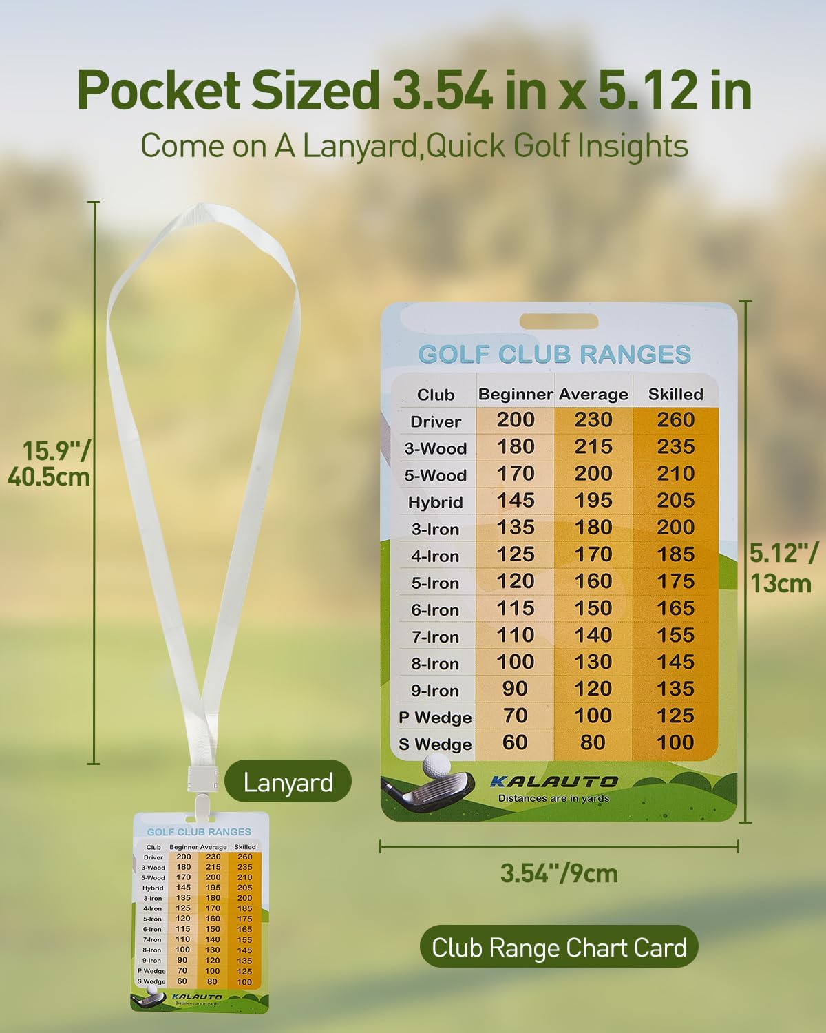 Golf Club Distance and Rules Card: Golf Club Bag Accessories - Golf Yardage Card for Men and Women Golf Club Range Chart Card Personalized Design Beginners Essentials Tool