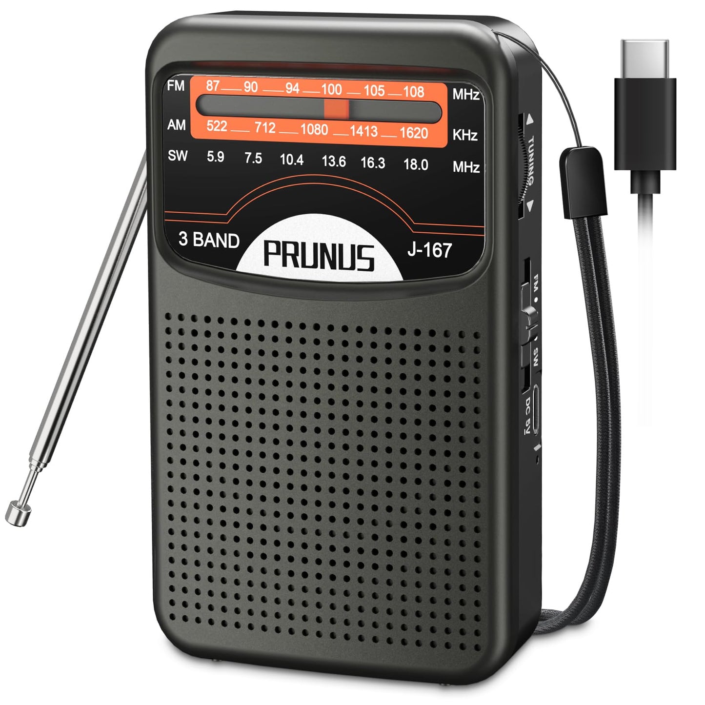 Prunus Portable Radio Am Fm With Usb Charging, Earphone Jack, Handheld Radios, Excellent Reception, Knob Easy To Use, Tansistor