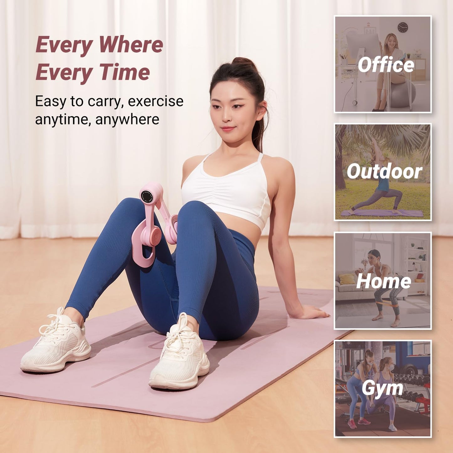 MERACH Thigh Trainer, Pelvic Floor Muscle Trainer, Inner Thigh Exercise Workout Equipment for Home Gym, Pelvic Floor Strengthening Women (Pink)