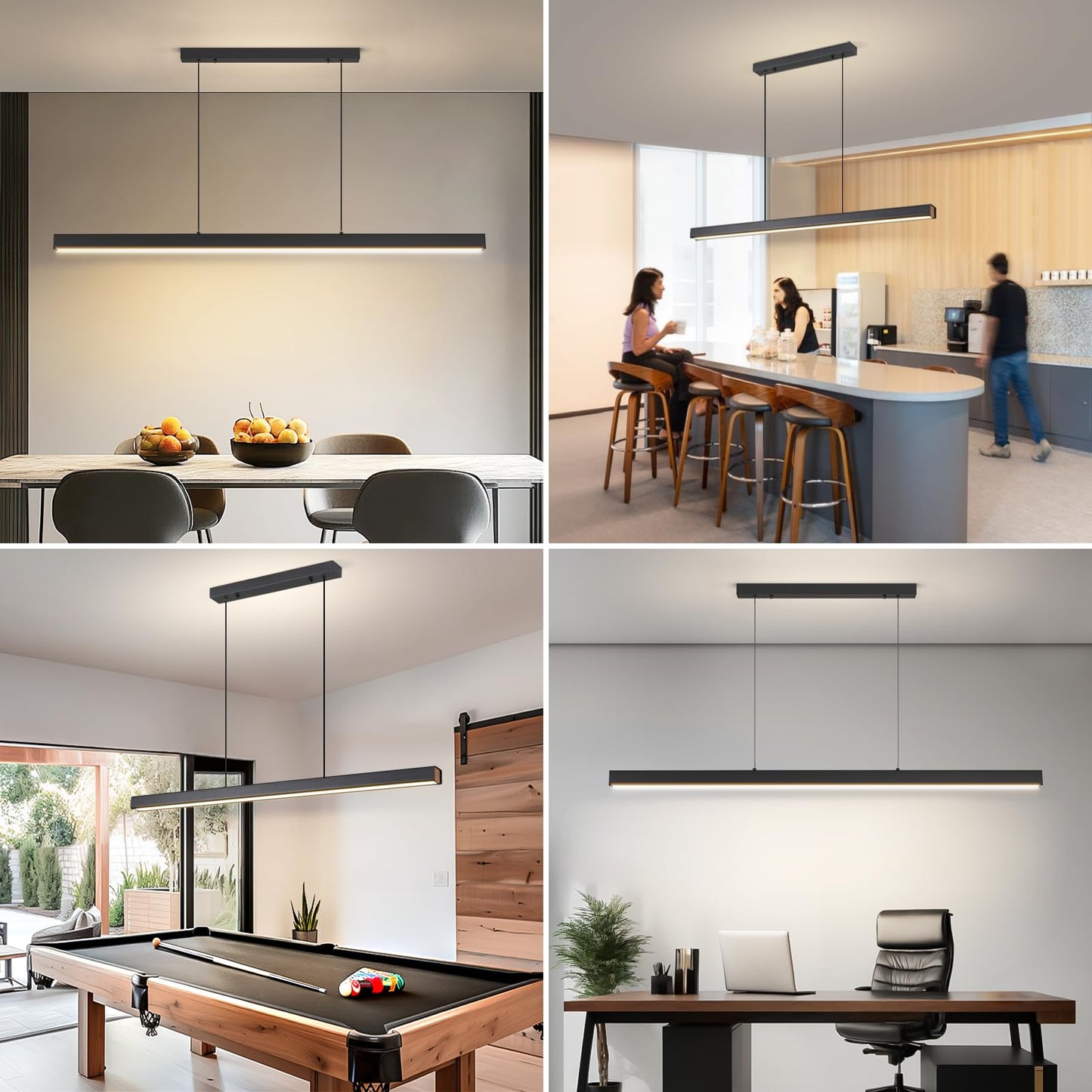 Mikeru Modern LED Linear Pendant Light, 39IN, Aluminum, Adjustable Color Temp 3000K-6500K, A-Black, Model 1