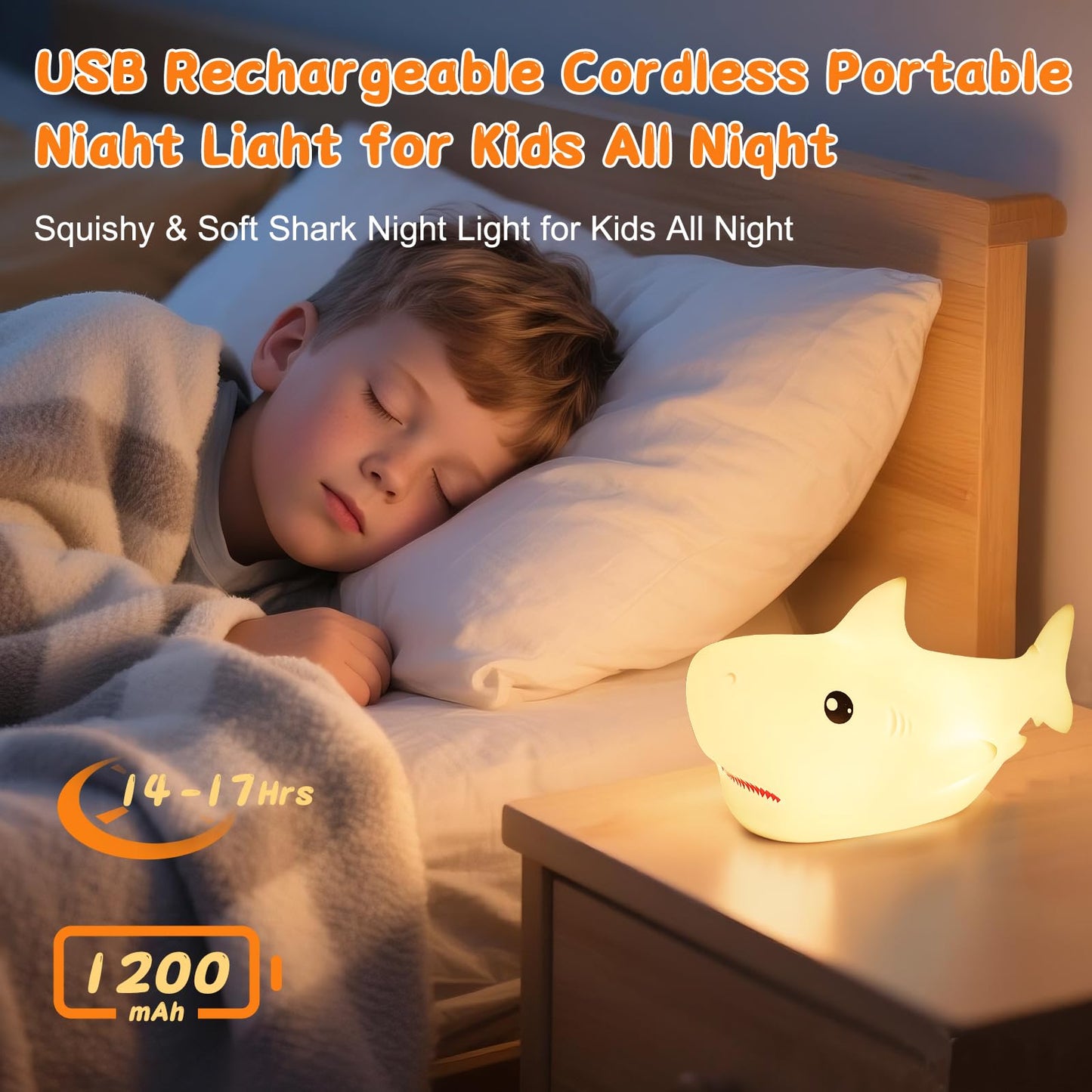 Zklili Remote Shark Night Light  Cute Silicon Night Light For Kids  Nightlight With Remote Portable Recharge Nightlight For Kid Room Funny Gifts Stuff For Boys Girls Baby(Remote Control)