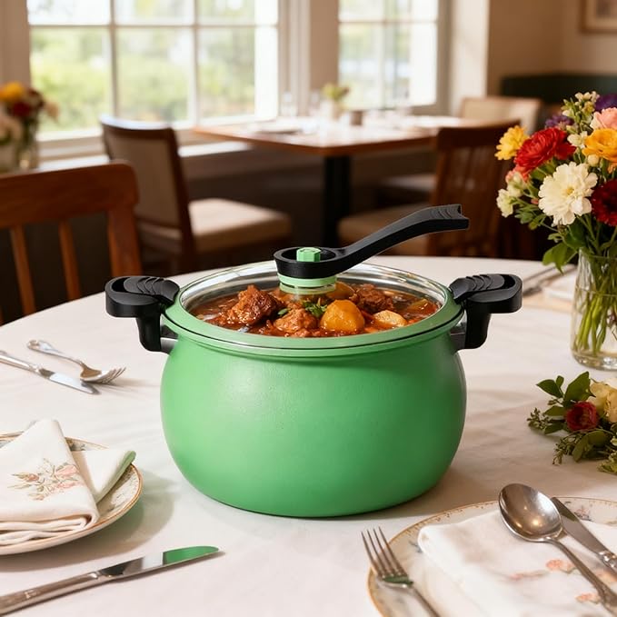 Micro Pressure Cooker, Multifunctional Large Capacity Non-stick Pressure Cooker, 8QT, Non-Stick Surface, Visual Glass Lid, Safety Valve, for All Stovetops (Green)