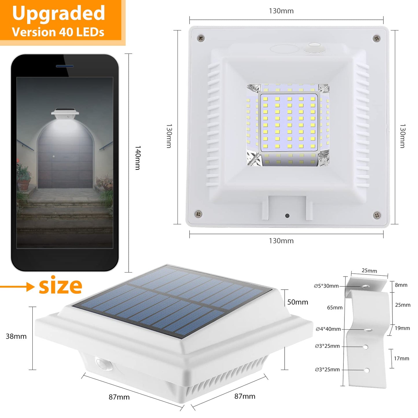 UniqueFire Outdoor Solar Fence Lights - 40 LED, Waterproof, 2PCS, Cool White, Plastic