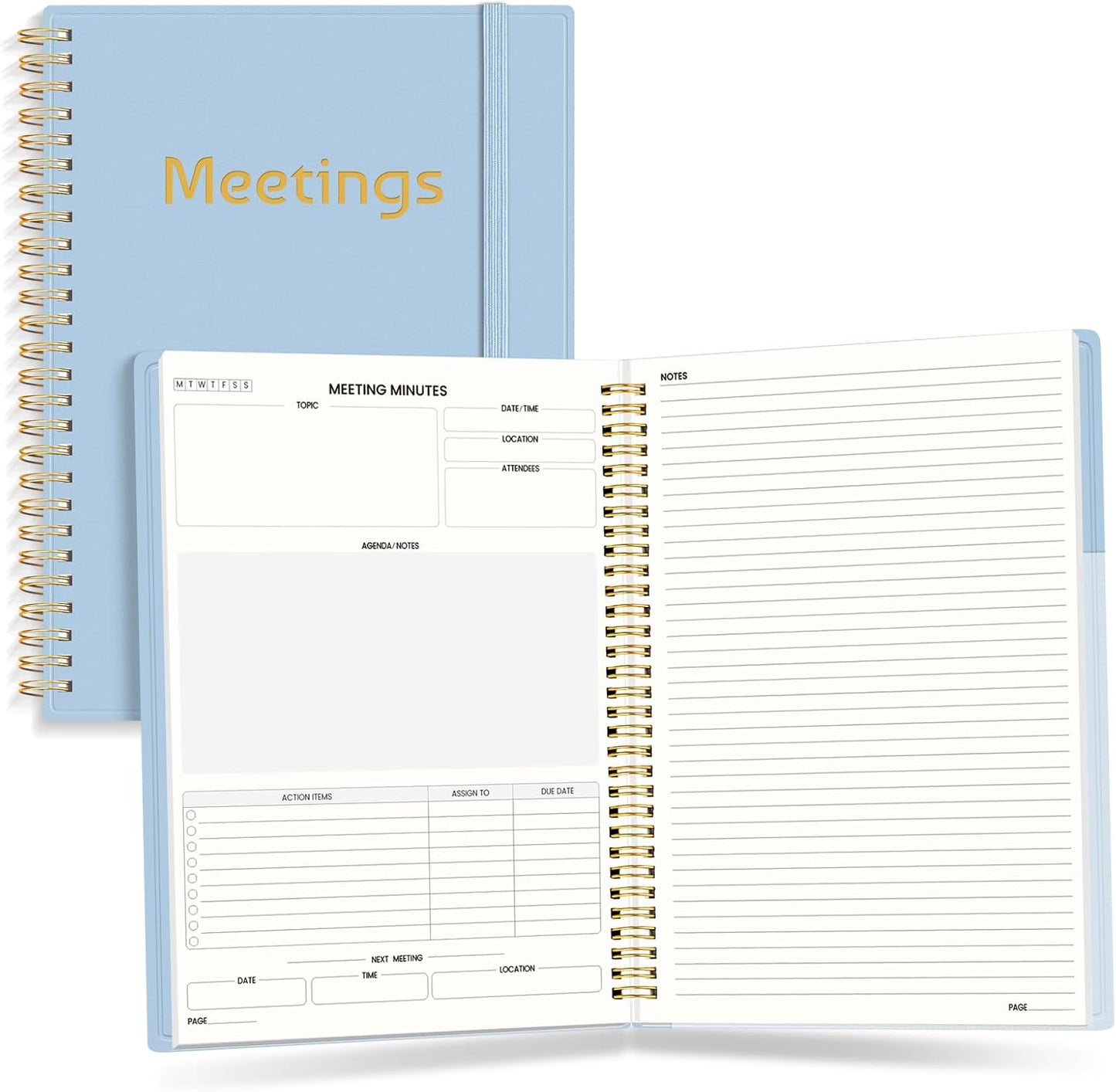 SUNEE Half Meeting Half Note 7"x10" Notebook for Work – 140 Pages, B5 Size Project Planner for Women&Men, Minutes Organizer for Meeting Notes, Ideas for Office/Business, PVC Waterproof Cover, Blue