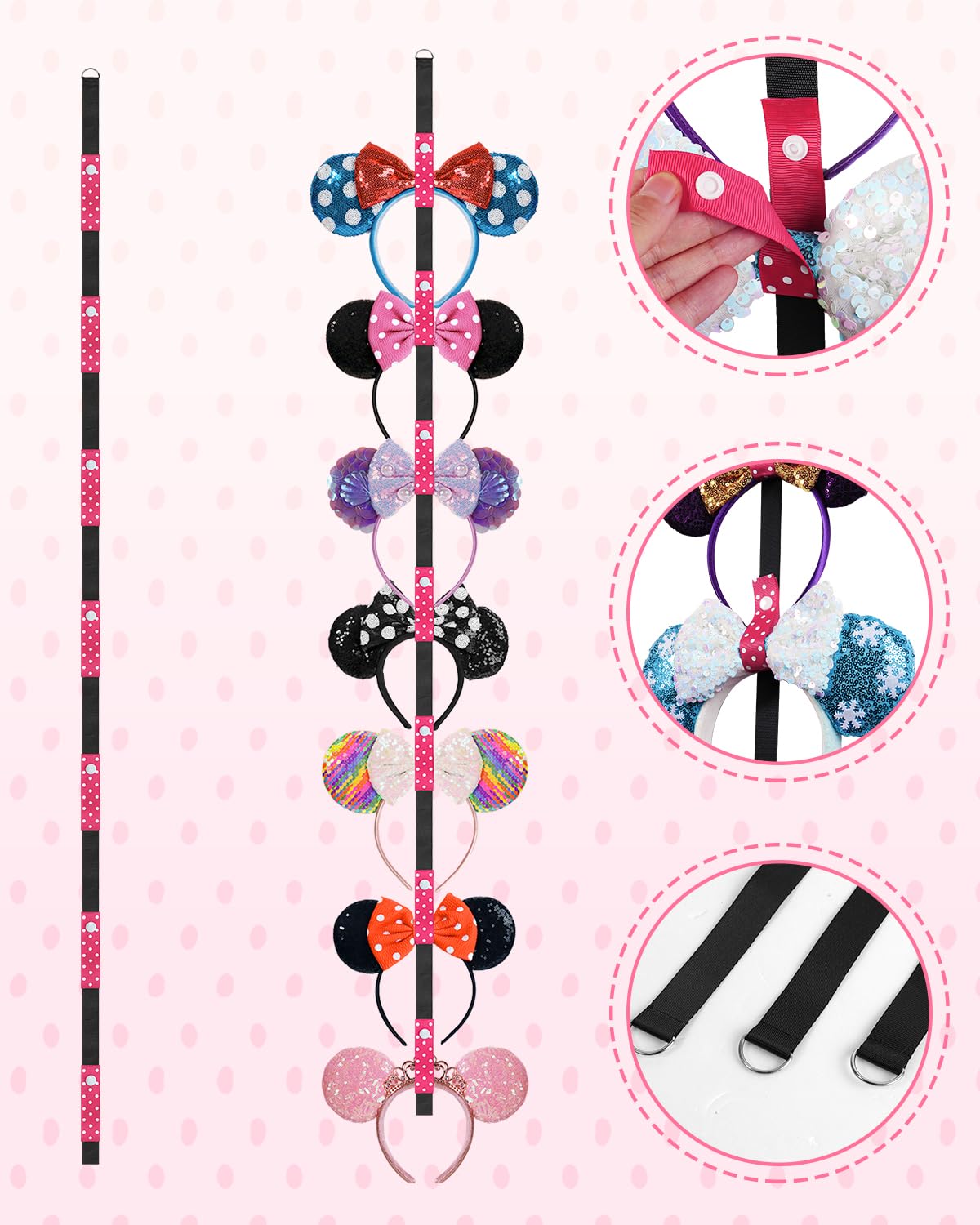 3 Pcs Mouse Ears Holder, Mouse Ear Headband Holder Organizer, Headband Storage Display Stand, Hanging Hair Accessory Rack for Gi