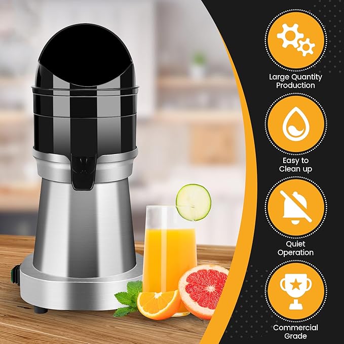 YUANHAO Commercial Stainless Steel Electric Citrus Juicer - 120V, 1400 RPM