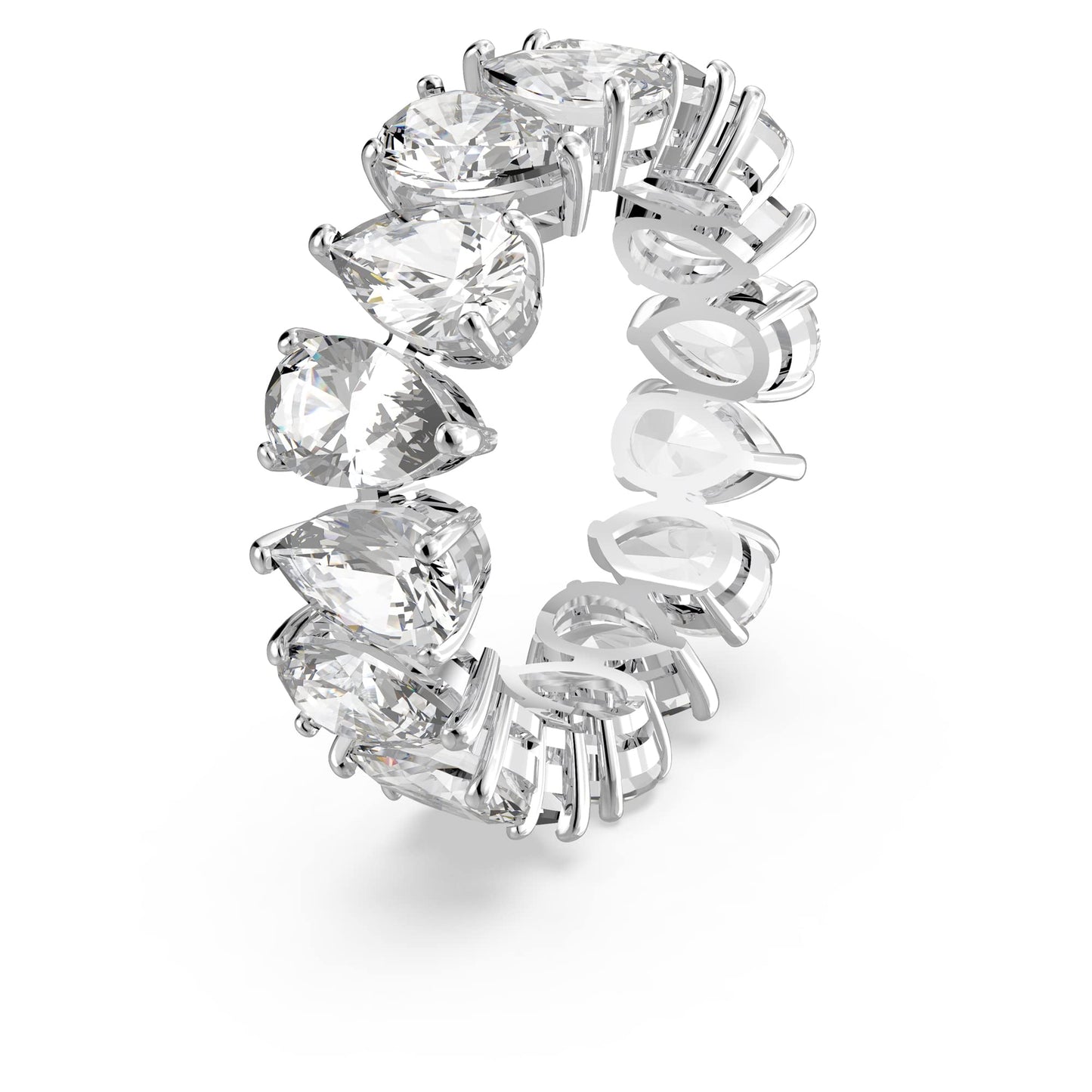 Swarovski Pear Vittore Ring, Ring with Pear-Shaped White Crystal Stones on a Rhodium Plated Setting, Size 6; EU 52