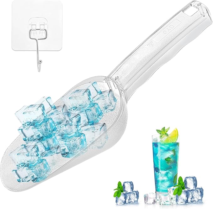 Clear Plastic Ice Scoop for Freezer, 12 Oz Acrylic Kitchen Ice Scoopers for Ice Bucket, Flour, Popcorn, Candy, Grain, Food, Dry Goods