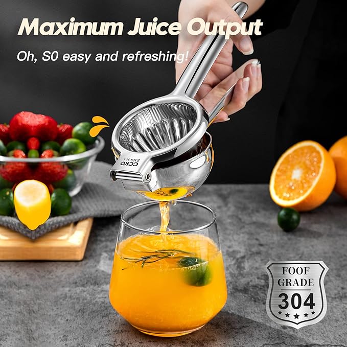 CCKO Lemon Lime Squeezer Stainless Steel Manual Juicer Extra Large Heavy Duty Citrus Juicer Hand Press Max Extraction Fruit Juicer for Oranges Lemons Limes