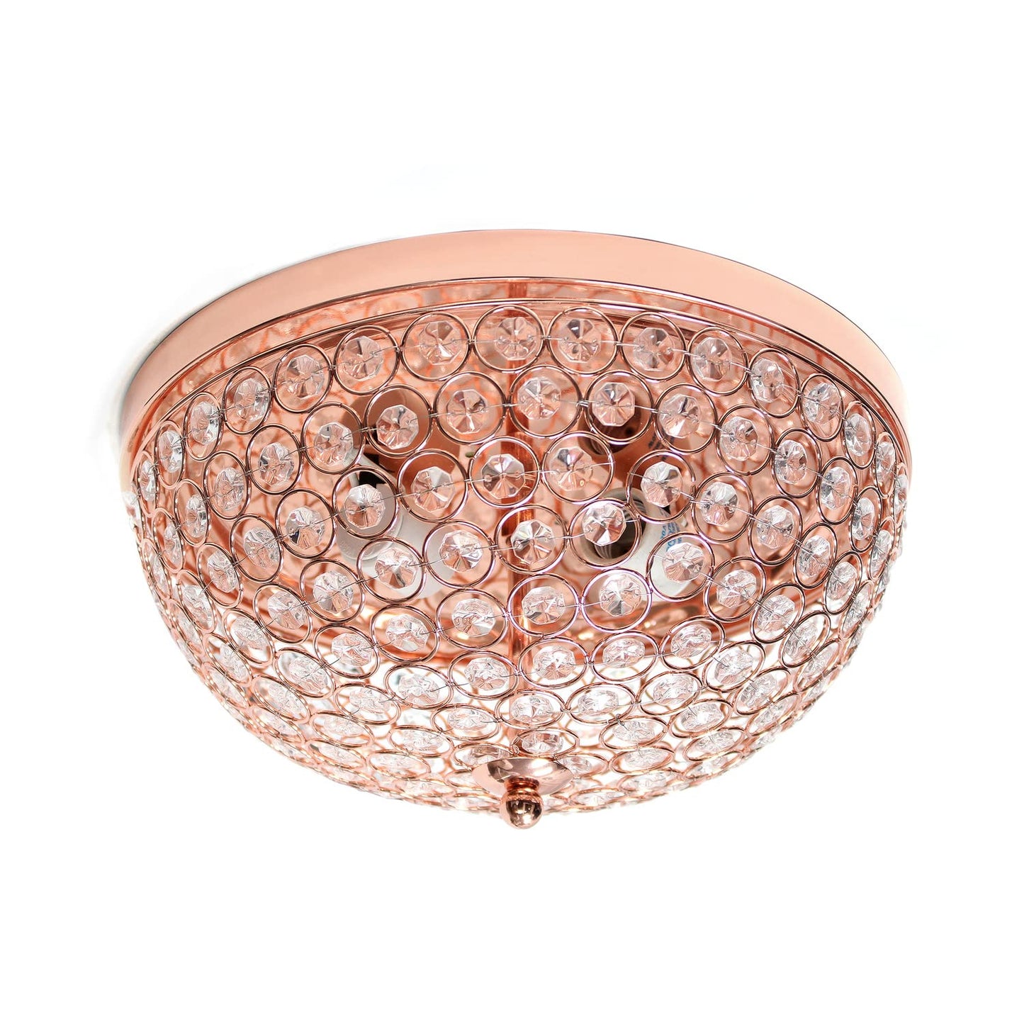 LALIA HOME Crystal Glam Ceiling Flush Mount Light, 2 Light, Rose Gold, 13x13x6.5 inches, Model LHM-2000-RG