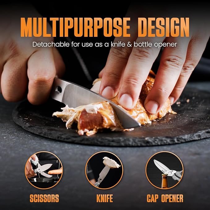 Poultry Shears, Kitchen Shears Heavy Duty for Food With Anti-Slip Handle & Safety Lock, Meat Scissors, Chicken, Lobster, Quail, Fish, Food Cutting Scissors, Bone Cutter (Ultra shears Silver)