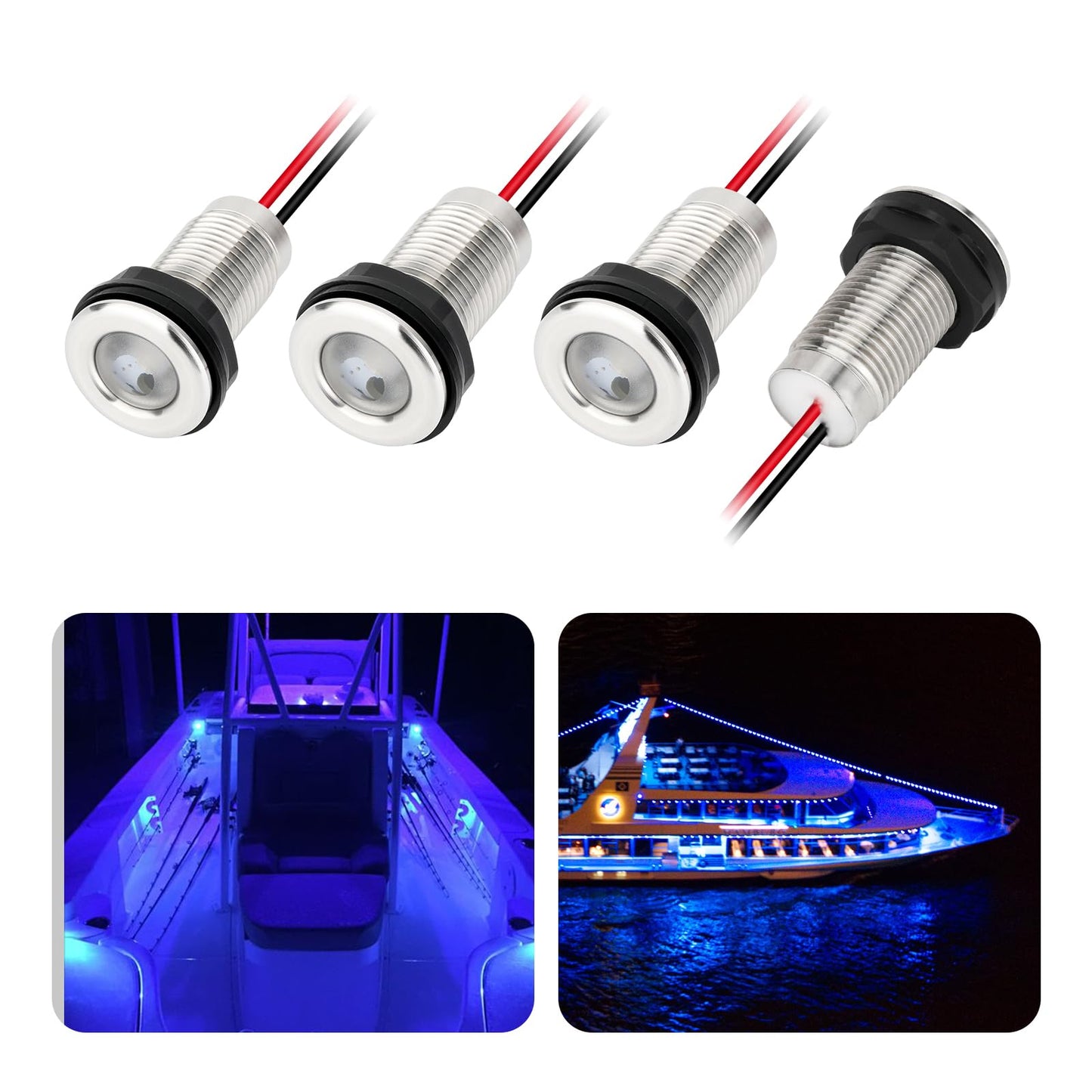 Uliteco Boat Interior Lights  Waterproof Marine Led Boat Lighting  Night Fishing Lights  Courtesy Transom Cabin Stern Cockpit Navigation Led Lights For Pontoon Bass Jon Jet Ski Kayak (Blue 4Pcs)