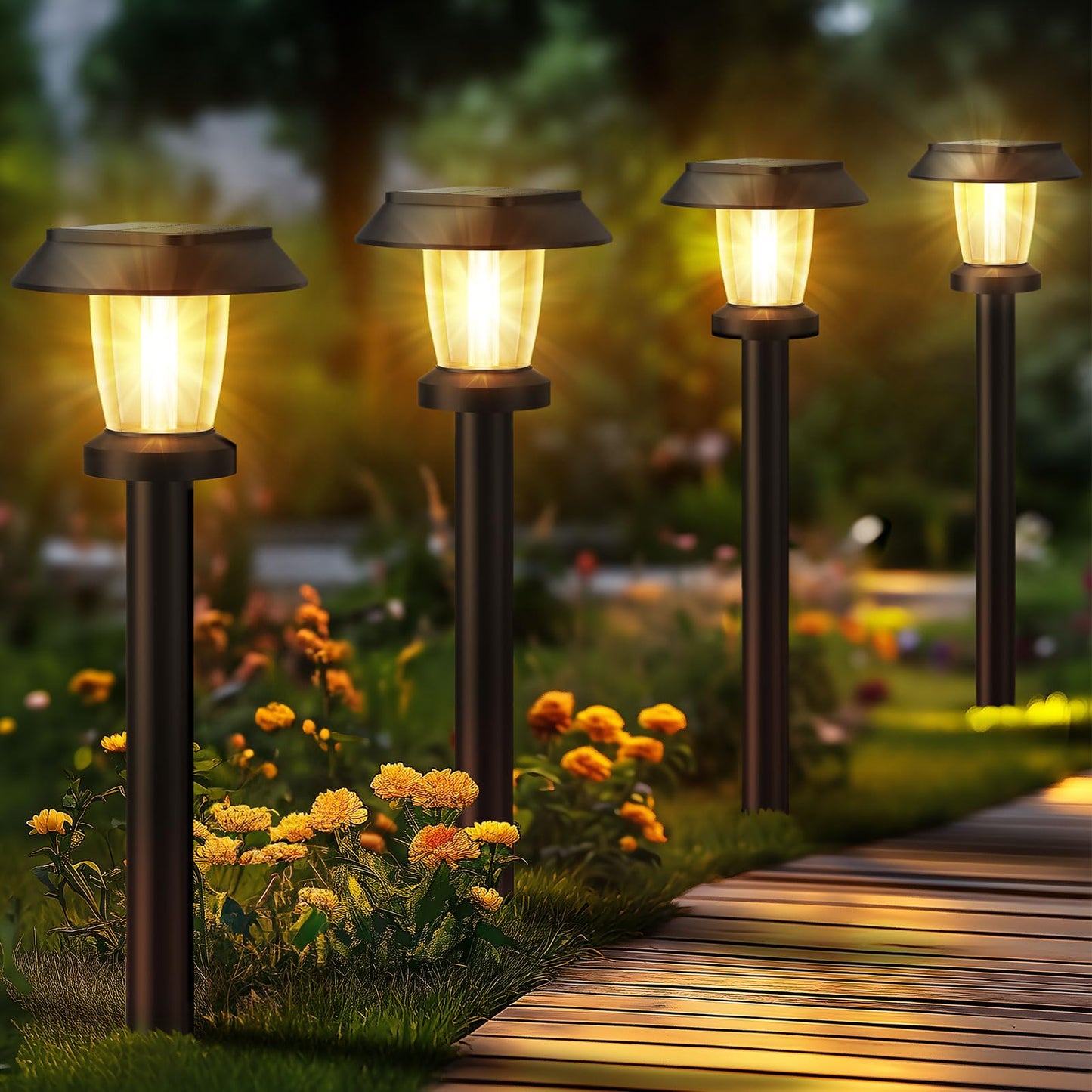 ALEPOD Solar Pathway Lights - 12 Pack Waterproof Garden Lights with 3 Modes, Warm White