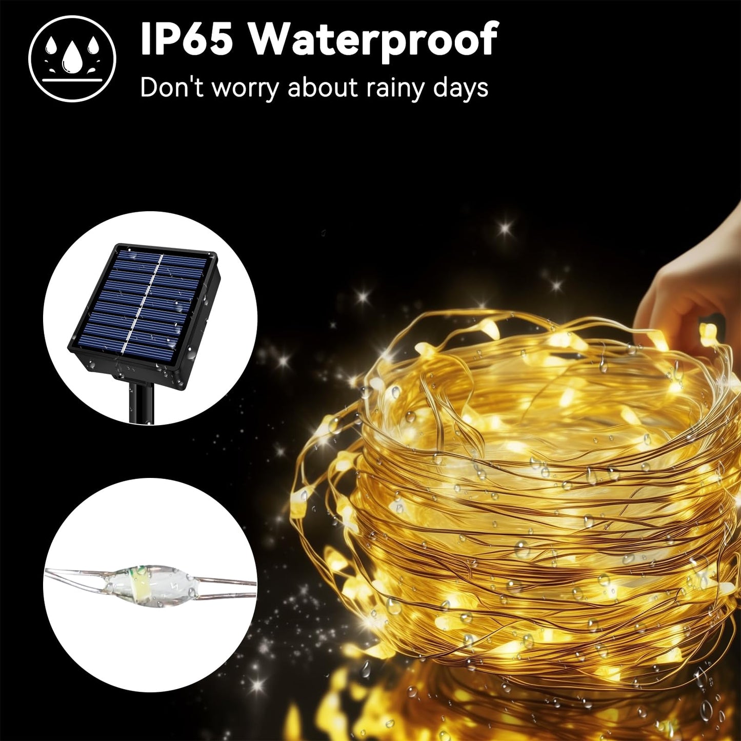 Solar String Lights Outdoor Waterproof 2 Pack Total 66Ft 200Led 8 Modes Twinkle Lights Solar Fairy Lights For Patio  Garden Yard Party Wedding Tree Christmas Halloween Decoration  Warm White