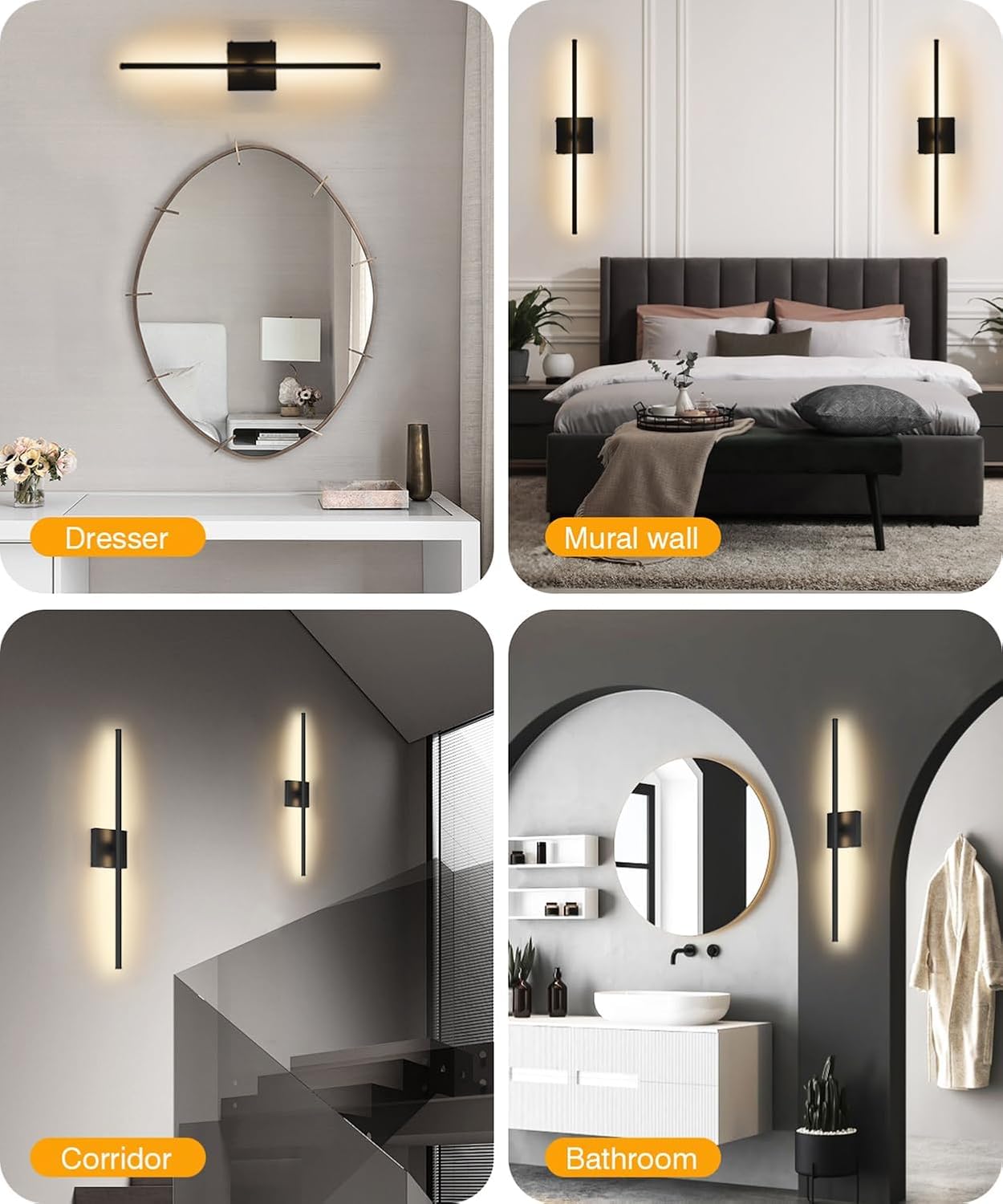 gernehop Battery Operated Wall Sconces Set of 2, Dimmable LED, 36 Inch, Black, Model W6022-BK-2PK