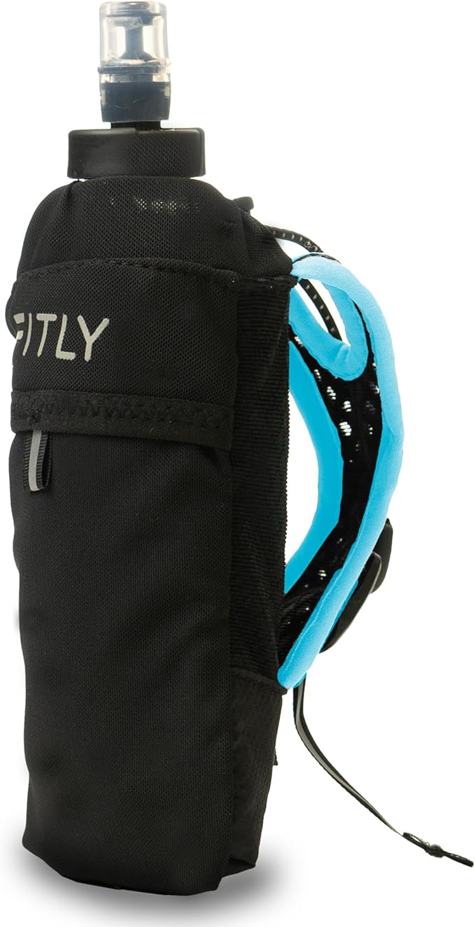 Running Handheld Water Bottle 12 oz Soft Flask - Hand Water Bottle For Runners, Hiking, Skiing & Outdoor - Fits F2, F2, F3 & F4 Collapsible Flask - Hydration Bottle Holder with Pocket - Blue