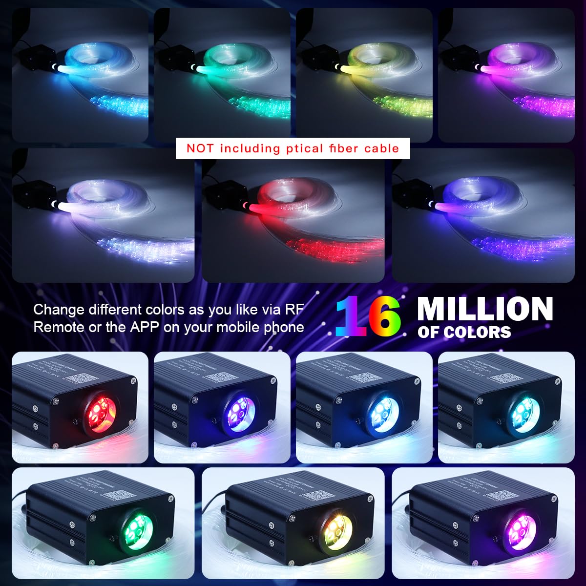 AMKI Fiber Optic Light Kit - 500pcs 0.03in 9.8ft Twinkle & Sound Activated - RGBW - Model QJ-L016 for Car/Home Star Ceiling Decoration