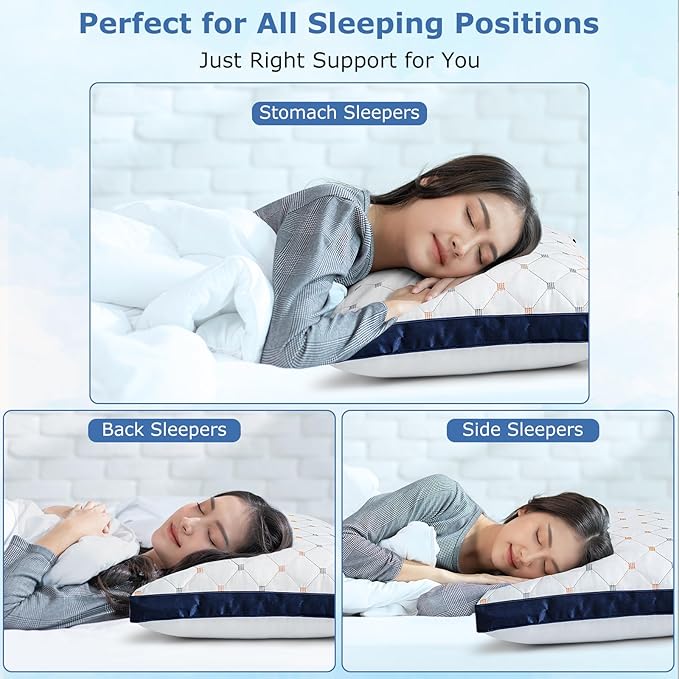 Pillows King Size Set of 2, Luxury Hotel Quality Bed King Pillows, Fluffy Down Alternative Pillows 2 Pack for Sleeping, Soft Gusseted Cooling Pillows for Side, Back or Stomach Sleepers