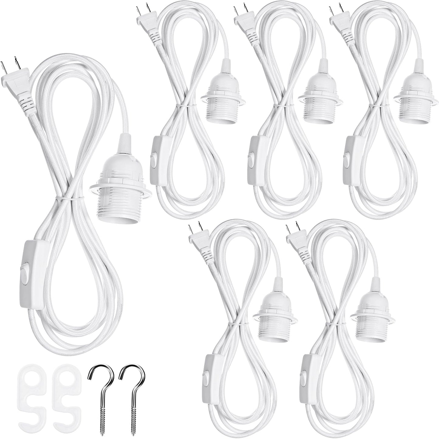 Hortsun 6 Pack Hanging Light Kit E26/E27, 12 Ft White Lamp Cord With On/Off Switch For Bedroom And Living Room