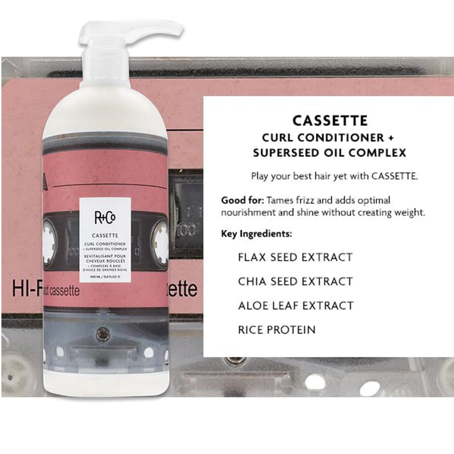 R+Co Cassette Curl Defining Shampoo and Conditioner Set (1 L) | Cleanse + Maintain + Tame + Define | Superseed Oil Complex | Veg