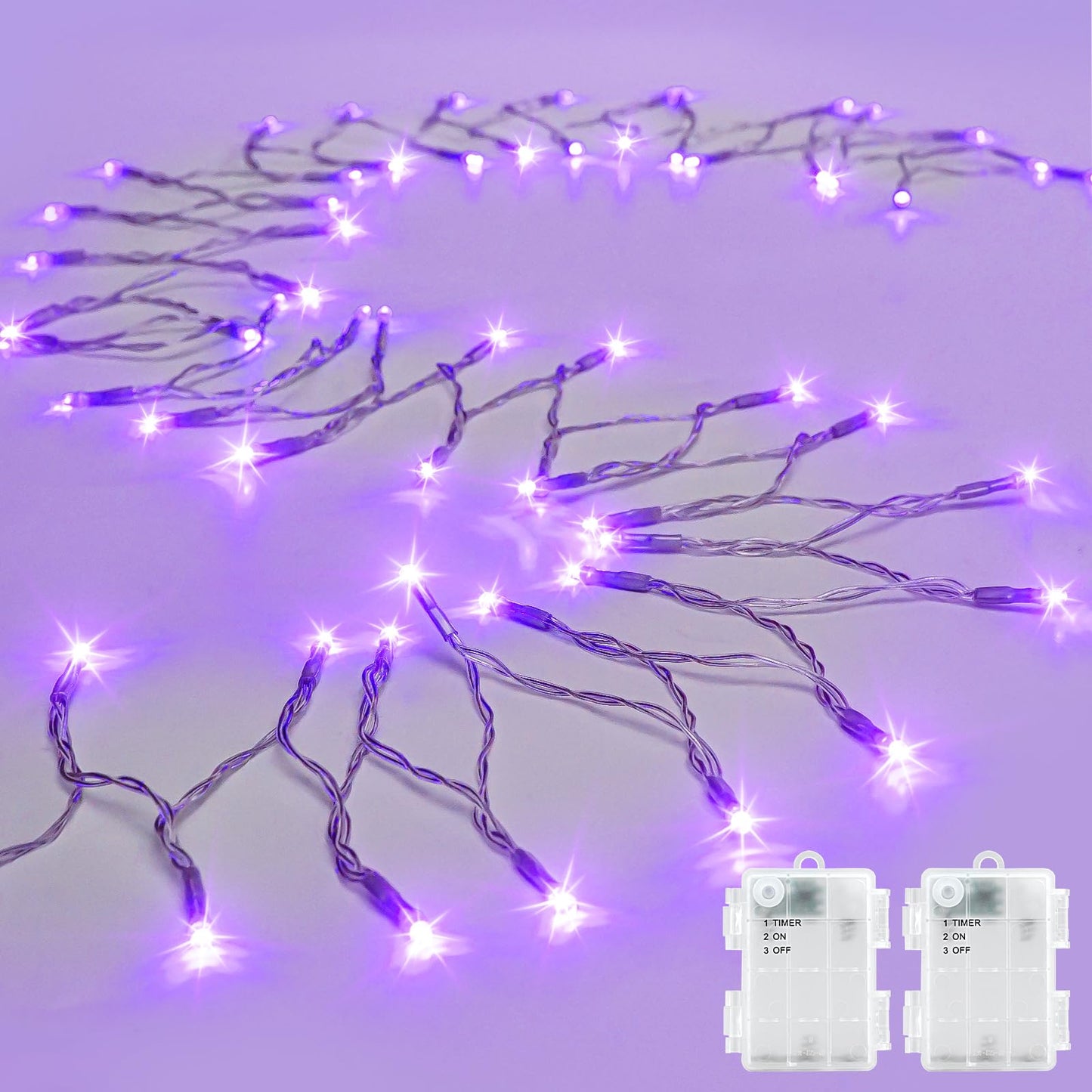 cshare String Lights 30 LED Purple Fairy Lights 9.8ft Battery Operated with Timer for Indoor & Outdoor Decorations, Model CS-FSZC-3PPX2