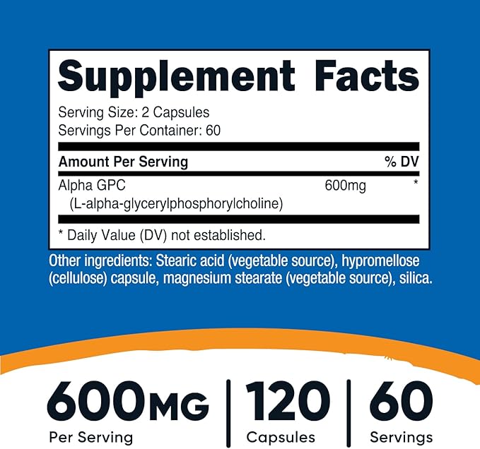 Nutricost Alpha GPC 600mg, 120 Vegetarian Capsules - Non-GMO and Gluten Free, 300mg Per Capsule