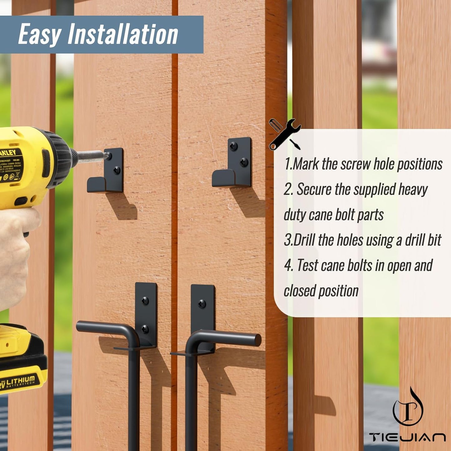 Cane Bolt Heavy Duty Gate Drop Rod 24 Inch Metal Gates Stopper for Wood PVC Vinyl Metal Fences Gates, Gate Ground Latches, Black Finish(1 Pack)