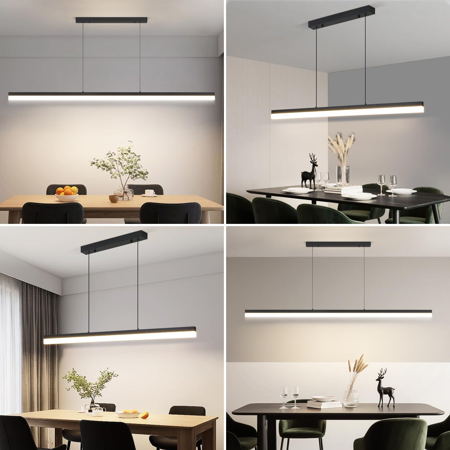 Mikeru Modern Linear Pendant Light, 59IN Aluminum Chandelier, Remote Control, Adjustable Color Temperature, B-Black