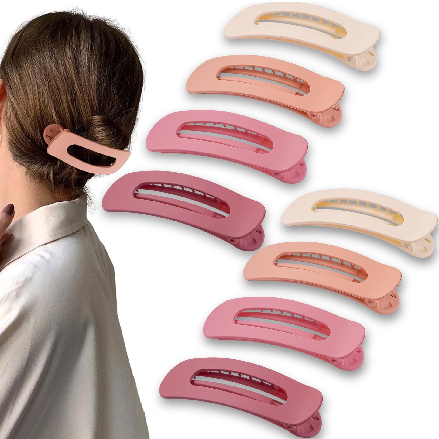 Cptots 8 Pcs Large Lay Flat Claw Clips for Women French Side Slide Barrettes for Thin Fine Hair Rectangle Alligator Hair Accesso
