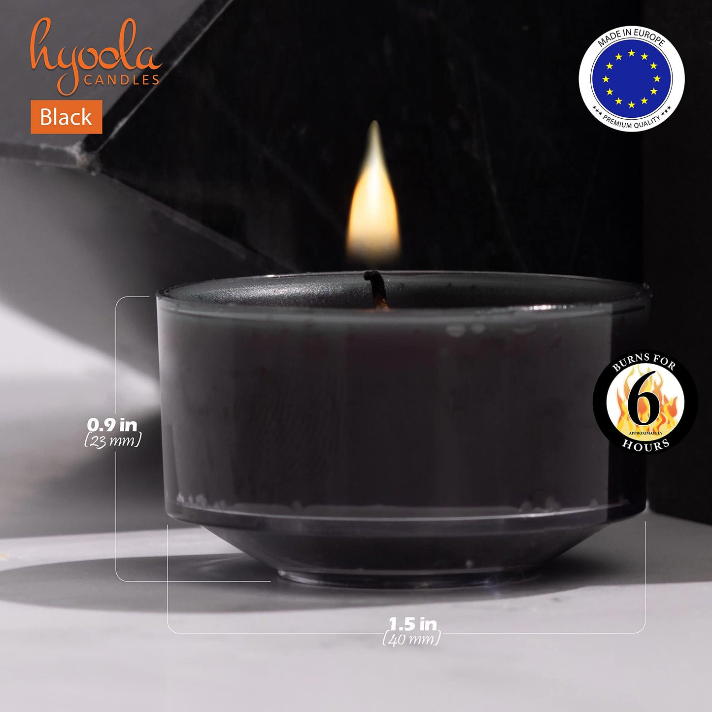 Hyoola Scented Tealight Candles - Black - 6 Hour Burn Time - 15 Pack - European Made - 1.9 Inch