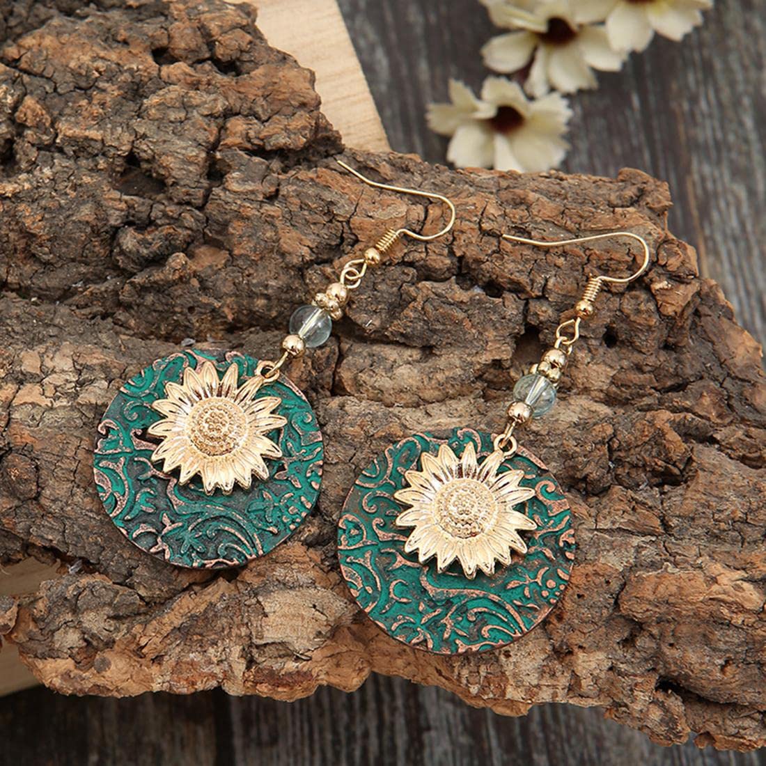 PUSOMU Bohemian Boho Sunflower Daisy Drop Earrings Retro Double Layer Dangle Charm Earrings, You are my Sunshine