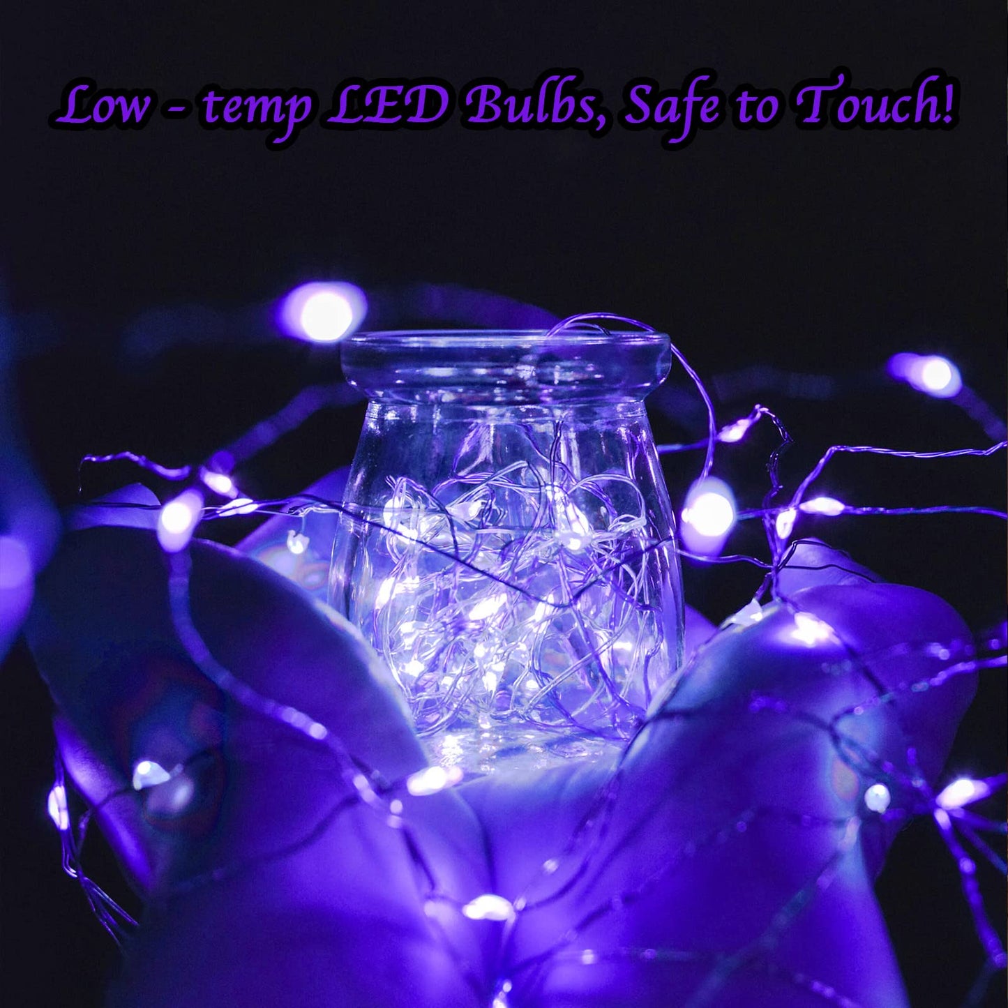 Brightown Fairy Lights 24 Pack, 20 LED Waterproof String Lights, 7 ft Black Wire, Purple for Halloween Decorations