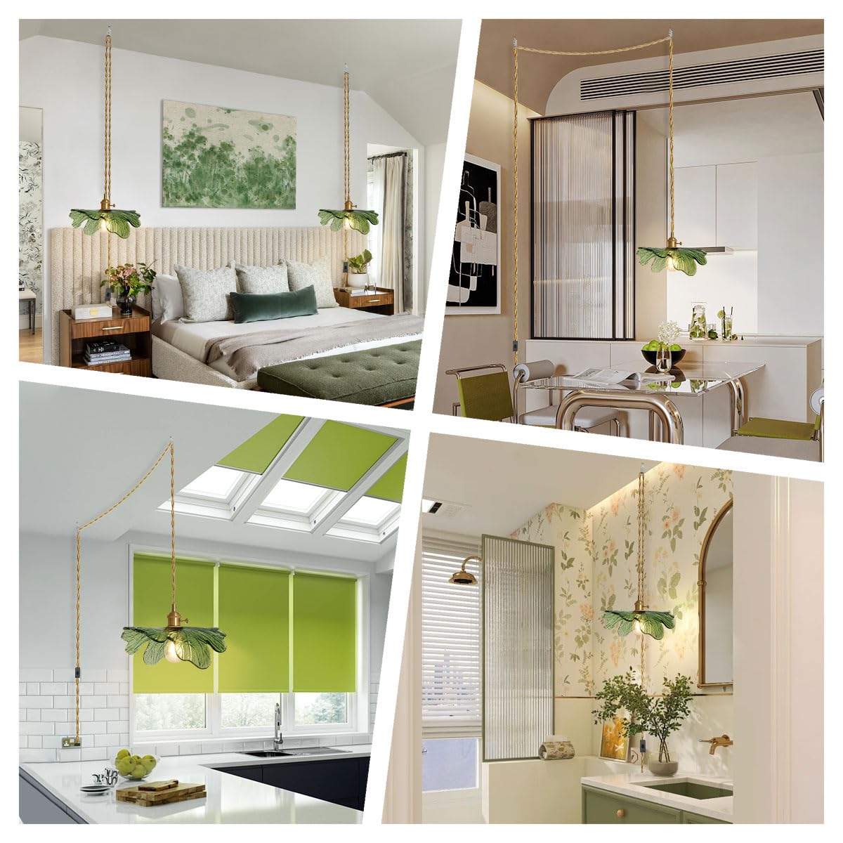 Auwieou Plug In Pendant Light Green Glass Pendant Lighting 14.75Ft Hanging Light With Plug In Cord 1-Light Hand Blown Brass Pendant Light Plug In Hanging Lamp For Kitchen Bedroom Living Dining Room