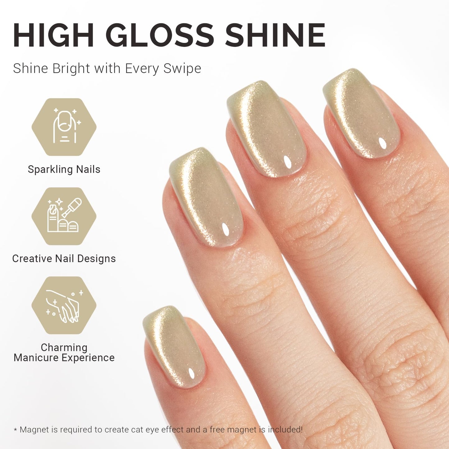MelodySusie Jeweliver Cat Eye Gel Nail Polish, Bright Gold Glitter Holographic Magnetic Nail Polish with Magnet,0.5 Fl Oz, UV Na