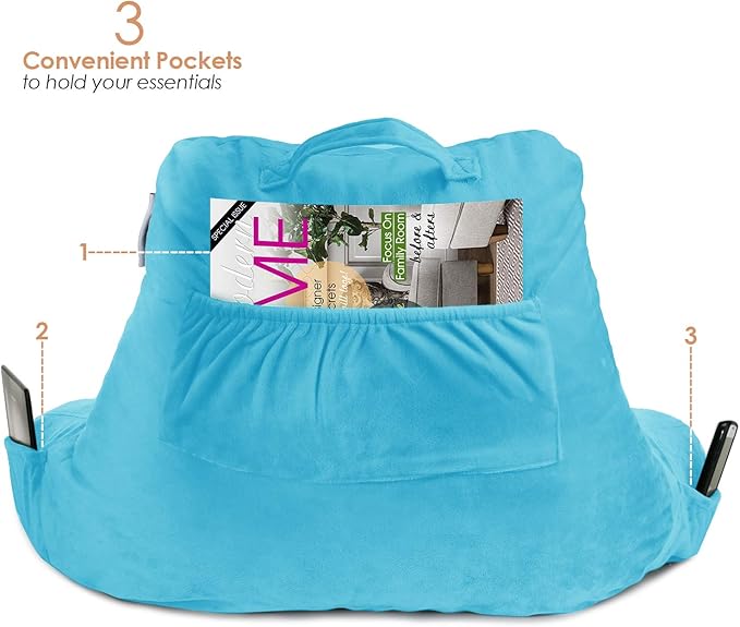 Nestl Reading Pillow for Kids, Small Bed Pillow, Back Pillow for Sitting in Bed, Memory Foam Chair Pillow, Reading & Bed Rest Pillows, Bright Blue Back Pillow for Bed, Arm Pillow with Pockets