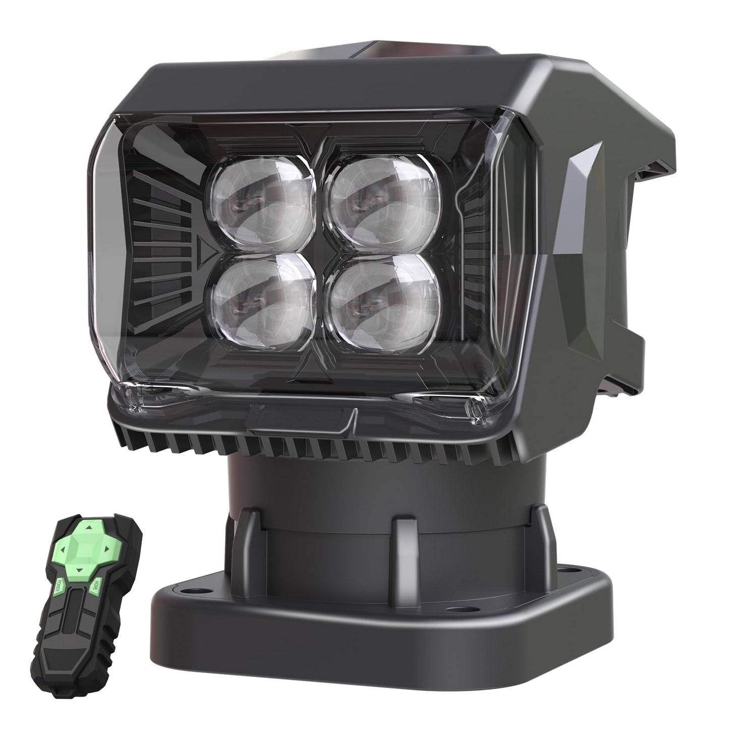 BORDAN 50W Remote Control LED Spotlight, 360° Rotating Searchlight, Black, ABS, Model CR069 for Trucks, Boats, Camping, Offroad