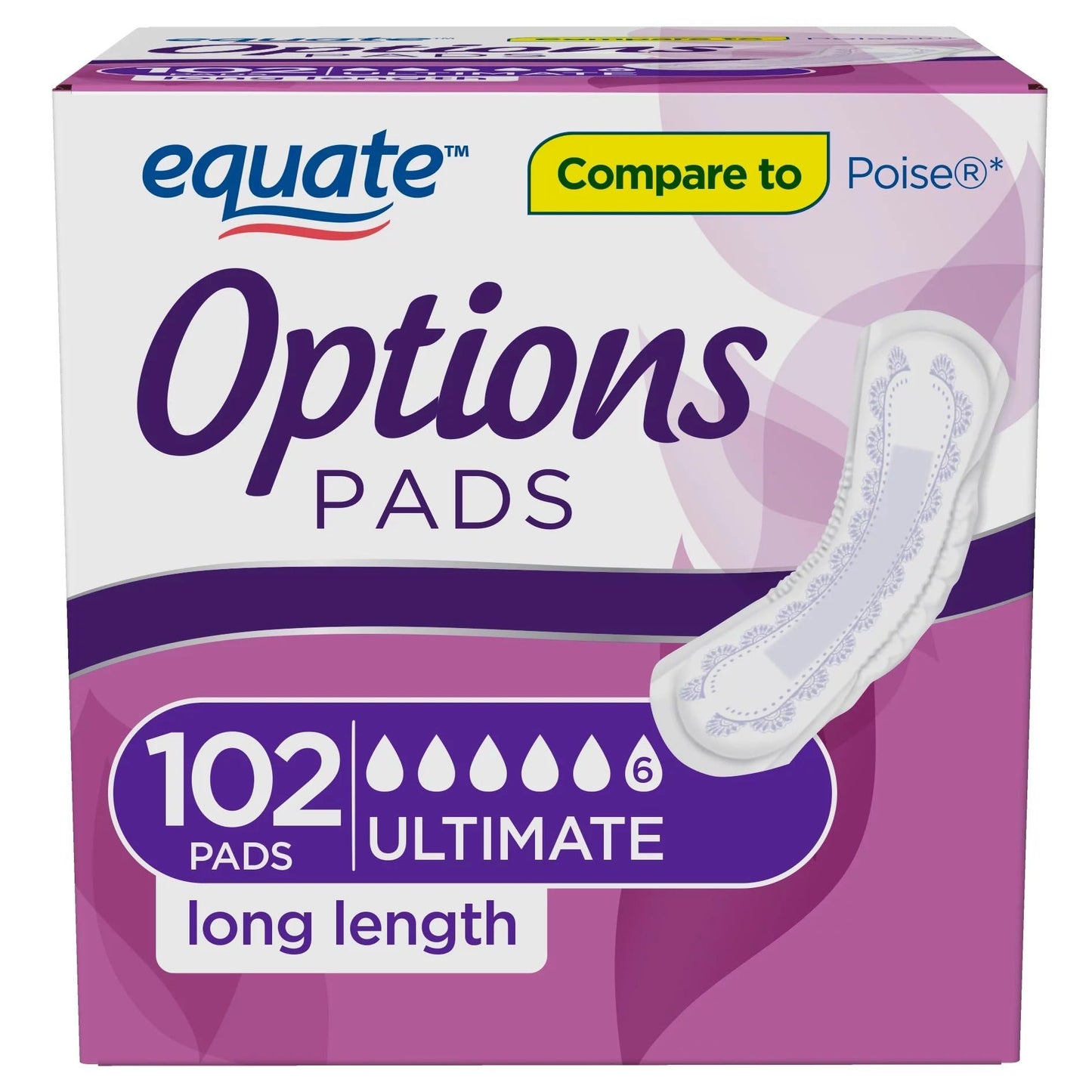 Equate Options Women's Ultimate-Long Incontinence Pads, 102 Count with IncrediShop Bookmark