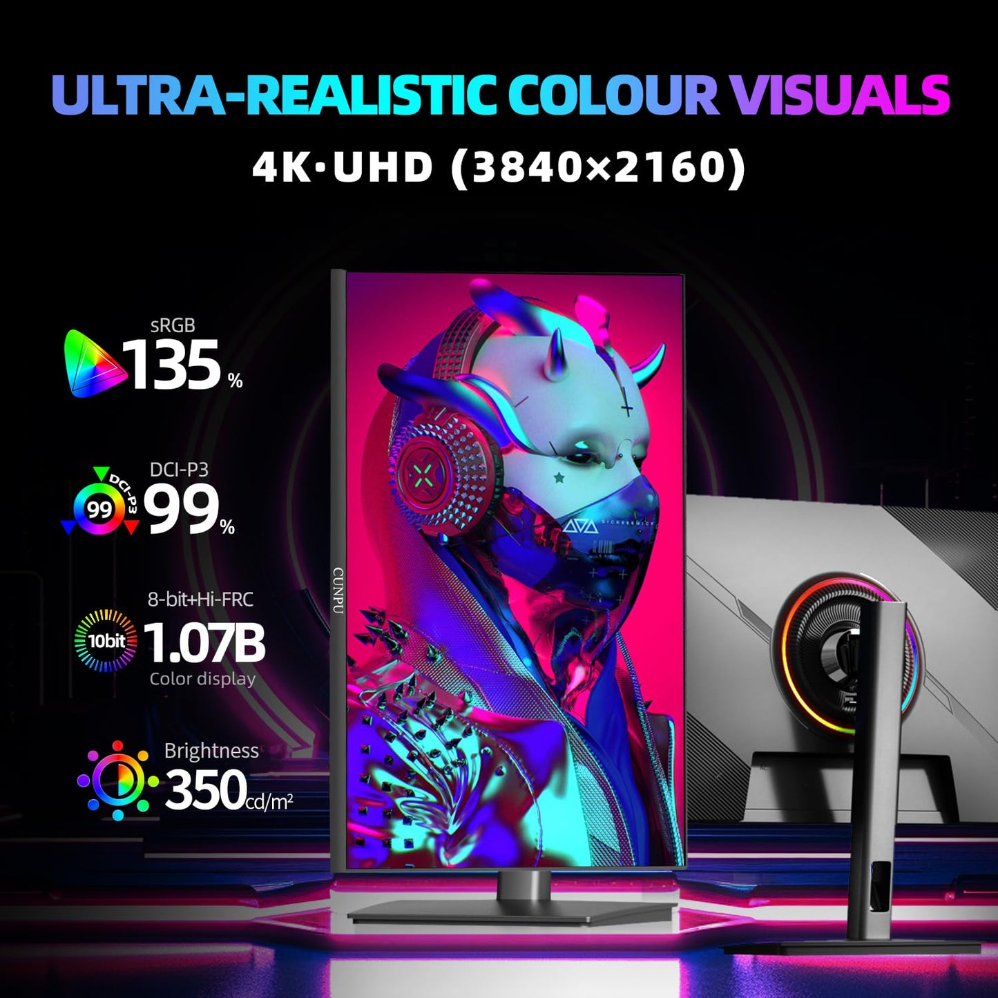 CUNPU 27 Inch 4K 144/160Hz Gaming Monitor, UHD 3840x2160 Fast IPS Panel PC Monitor, 135% sRGB, HDR400Nit, Freesync & G-sync, Support PS5 Xbox 4K 120Hz, HDMI 2.1,DP 1.4, Height/Vertical Adjustment