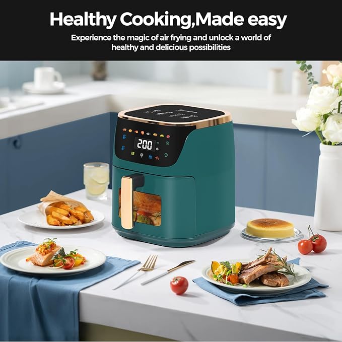 Panana 8QT Large Air Fryer Compact, 8 Preset Menus Airfryer, One-Touch Digital Control Presets, Touchscreen Display, Dishwasher Safe, Nonstick, Fit for Family (Green)