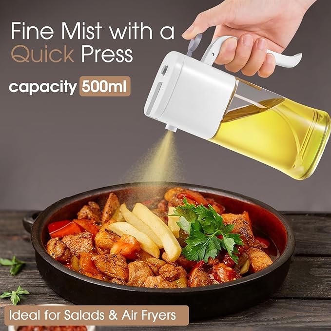 2-in-1 Olive Oil Sprayer Bottle 16.9oz/500ml - 2-in-1 Kitchen Gadget Olive Oil Dispenser, Suitable for Air Fryer, Salad and Barbecue, Kitchen Gadget