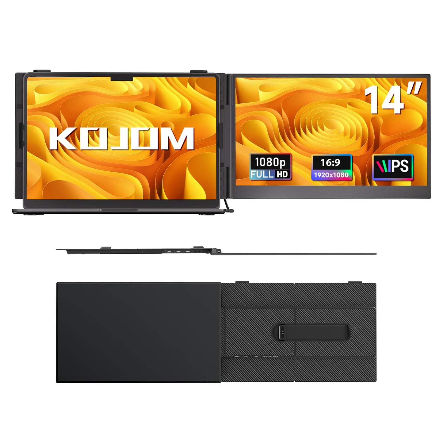 Kojom 14 Laptop Screen Extender - Ultra Light 1.31Lbs Portable Monitor For Laptop Fhd 1080P Plug & Play Travel Dual Monitor For