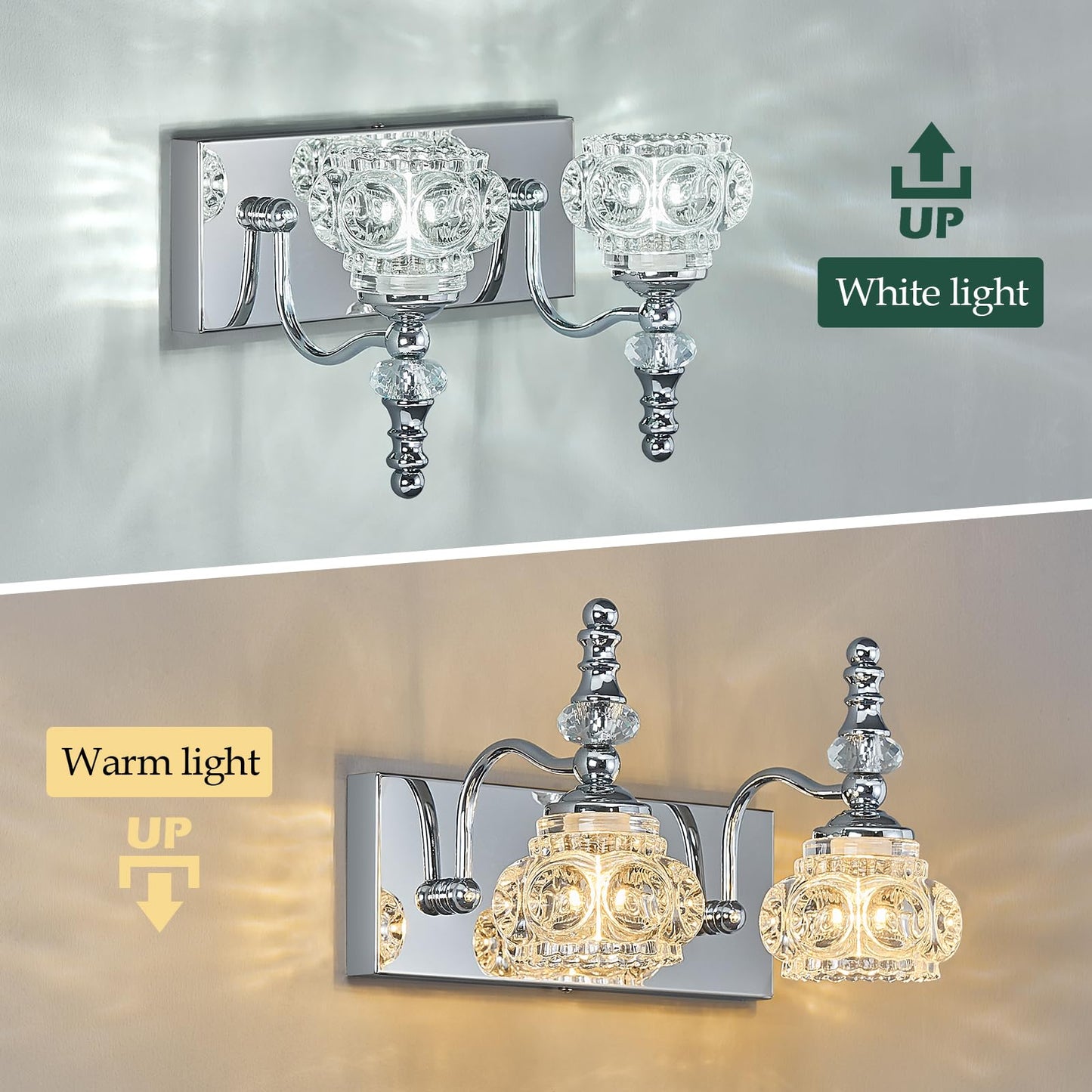 Lbsqj Modern Glass Crystal Vanity Light - Vintage Bathroom Lighting Fixtures Over Mirror  2 Light Vanity Lights G9 Bulb (11.81 Inch  Chrome)