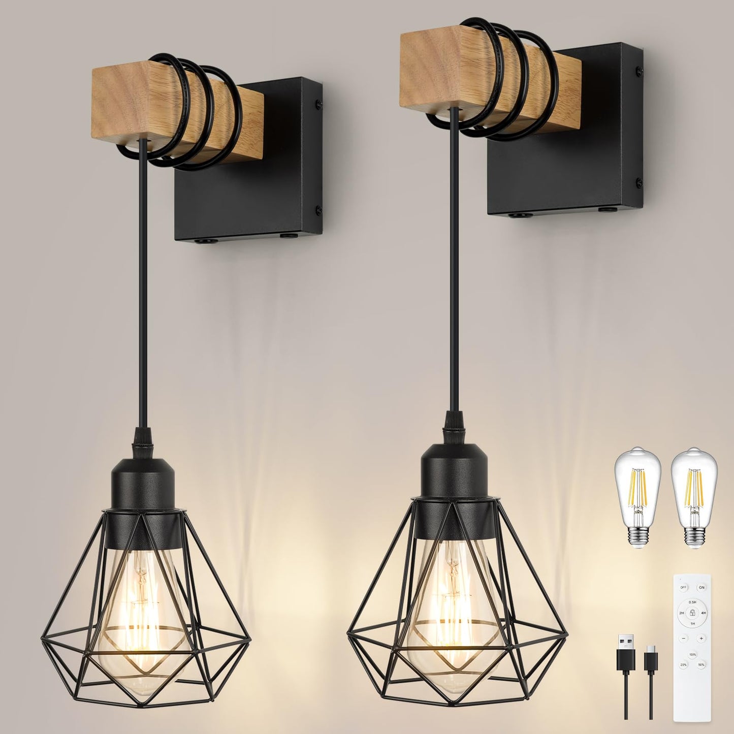 HLILCEH Battery Operated Wall Sconces Set of 2, Dimmable, Remote Control, 10inch, Black, Model WL-2FGZSBK-W-US