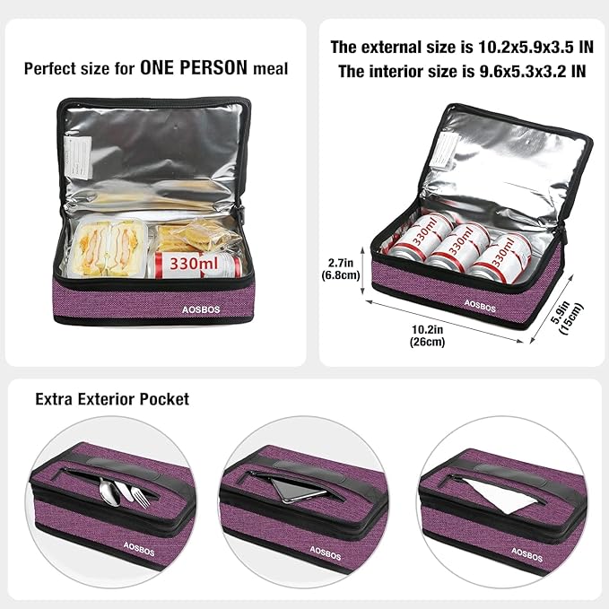 Aosbos Mini Lunch Bag Small Lunch Box for Women Men Insulated Lunchbag Compact Lunch Cooler Bags Adult Lunch Pail Thermal Lunchbox Reusable Snack Boxes Sandwich Container Loncheras Para Mujer